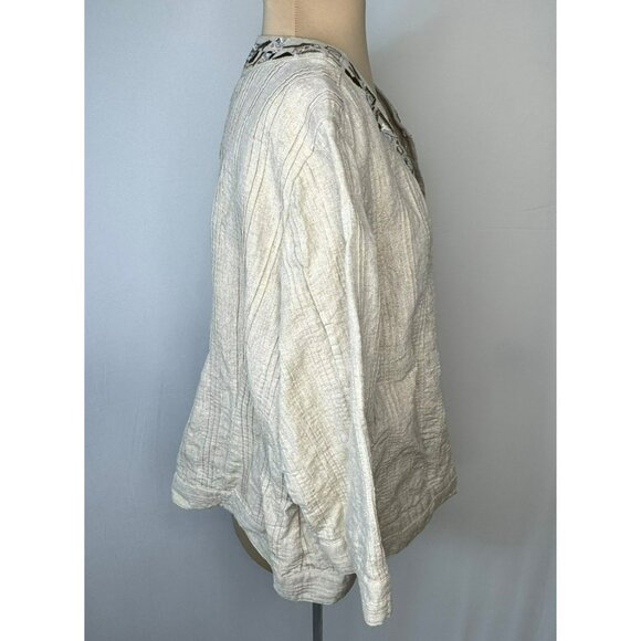 Chicos Metallic Gold Linen Blend Embellished Jacket Size 3 - Picture 6 of 7